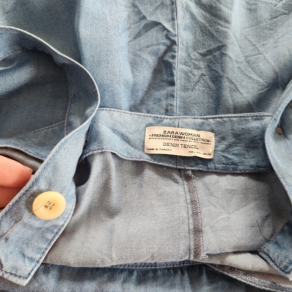 Zara Blue Farmgirl Denim Mini Dress Delicate Ruffle Strap Apron Back - Picture 3 of 3